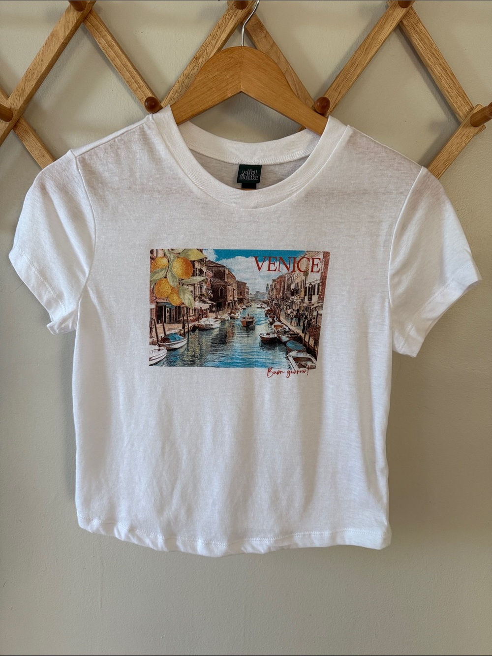 Wild Fable Venice Italy Postcard Graphic Crop Tee White Size S Euro Summer